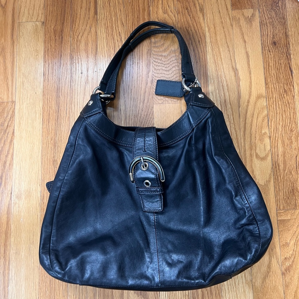 Coach Black Soho Leather Shoulder Bag with Silver Buckle F17092